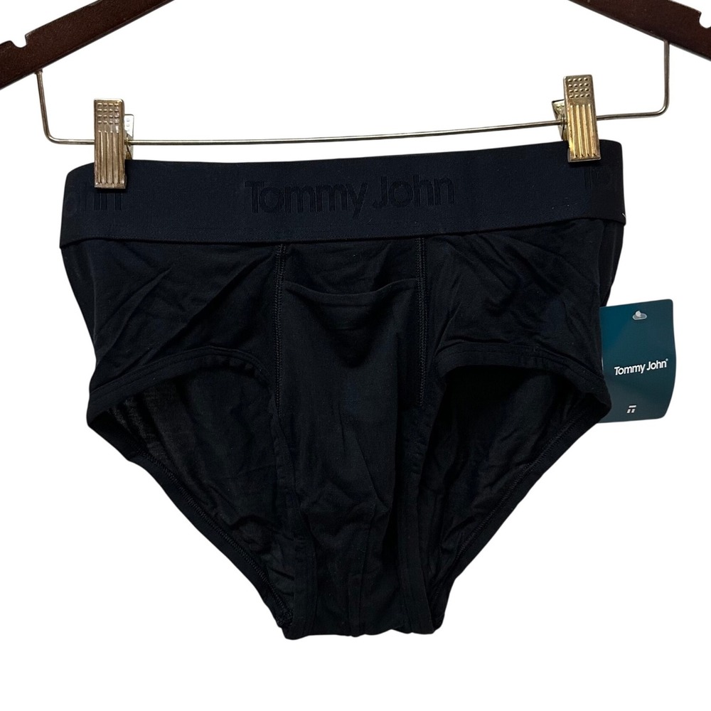Tommy John Second Skin Mens Briefs Black Small Horizontal Fly Modal Stretch NEW